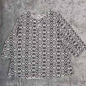 Kaktus Top 2x black white cotton blend blouse 3/4 sleeve